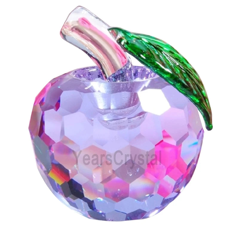 Cheap Facet Crystal Glass Apple Glaze Clear Diamond Cut Faceted Purple Glass Apple for Wedding Gifts