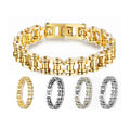 Duyizhao Wholesale Stainless Steel Men's Bracelet Personalized Locomotive Chain Rock Style Rose Gold Plated Crystal Rhinestone