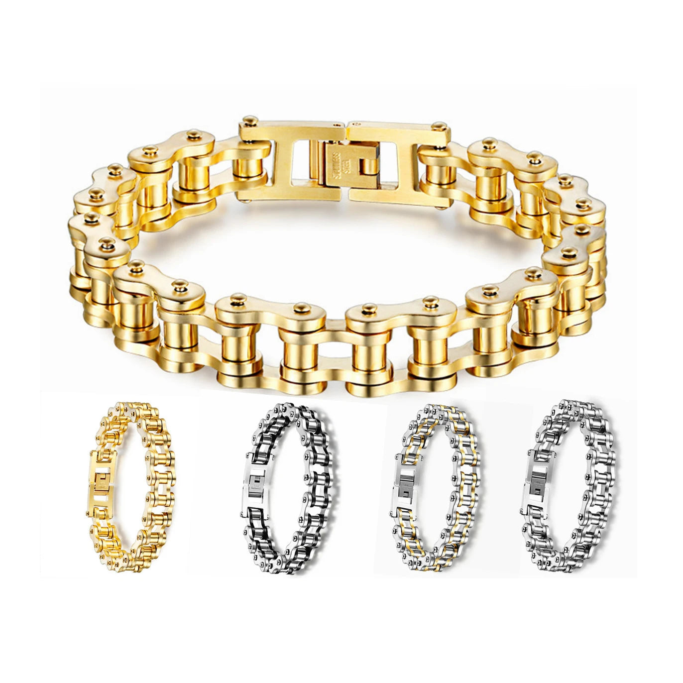 Duyizhao Wholesale Stainless Steel Men's Bracelet Personalized Locomotive Chain Rock Style Rose Gold Plated Crystal Rhinestone
