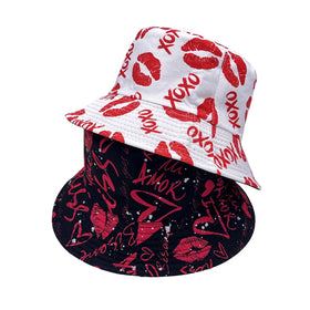 Valentine's Day Hearts Shape Bucket Hat for Women Men Costume Accessory Romantic Couple Outdoor Travel Fisherman Cap Sun Hat