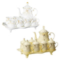 Hot Household Daily Use Custom Chinese Creative Gift Flowers Pink White Ceramic Coffee Cup Pot Tea Cup and Saucer Sets with Tray