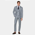 New Light Blue Business Gentleman Pure Wool Men's Dog Tooth Pattern Single-breasted Men's Slim Suit Set of Three.