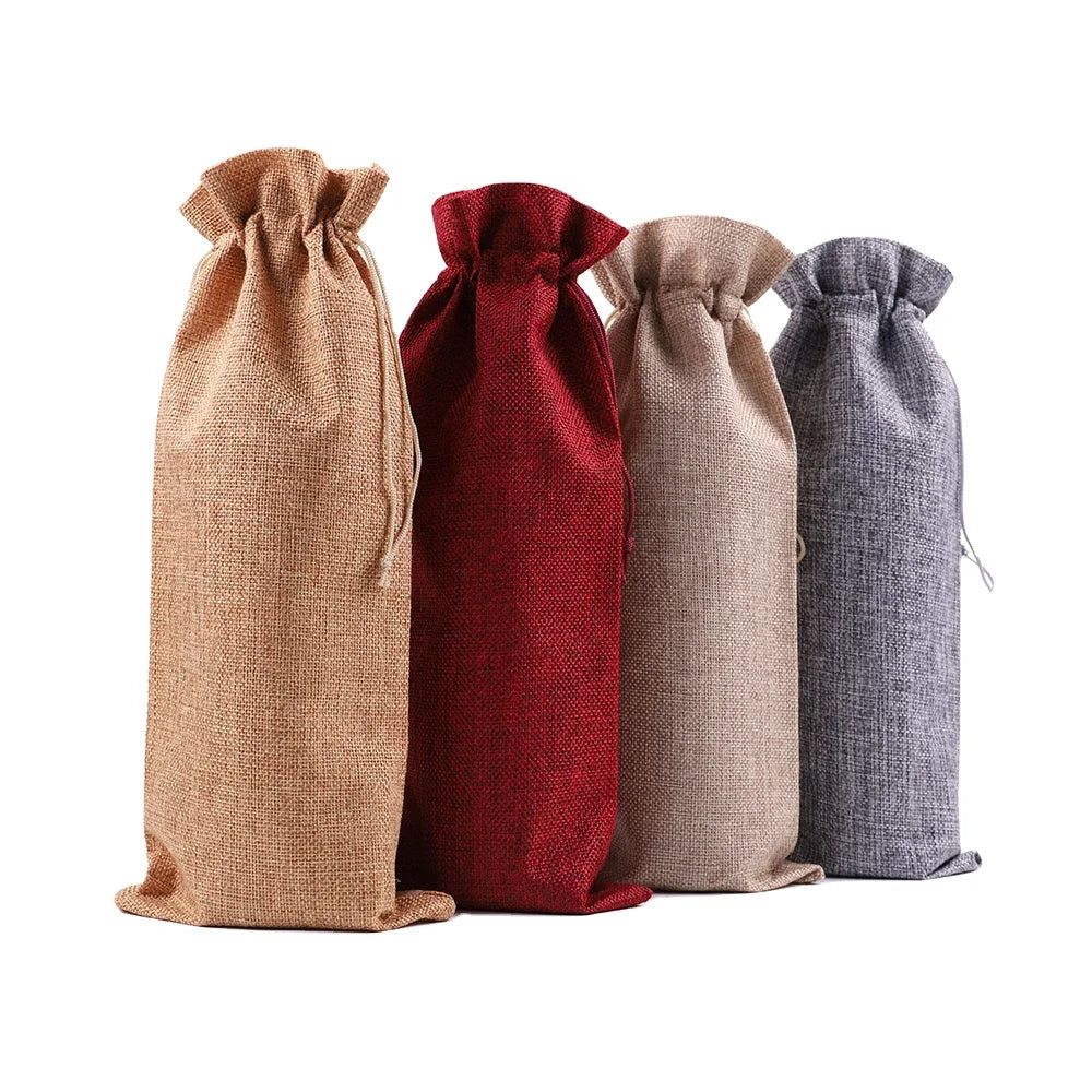 Custom logo High Quality Christmas Gift Exquisite Outer Packaging Eco Friendly Jute Burlap Bottle Red Wine Bag