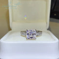 Silver 925 Original 3 Carat Brilliant Ascher Cut Diamond Test Past D Color Square Moissanite Wedding Ring Real Gemstone Jewelry