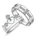 Trendy 925 Silver Plated Zircon Crystal Crown Cross Man Women Lovers Engagement Weeding Rings Jewelry for Couples