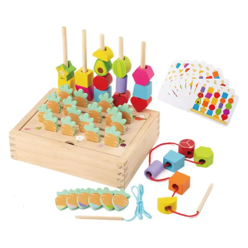 3-In-1 Shape Stacking Column Bead Wood Building Block Toys Practice Gripping Hand-Eye Coordination 2-4 Years Montessori Unisex
