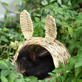 Rustic Handcrafted Grass Woven Pet Half-Moon Bunny Nest - Suitable for Guinea Pigs Hamsters Rabbits Dutch Pigs