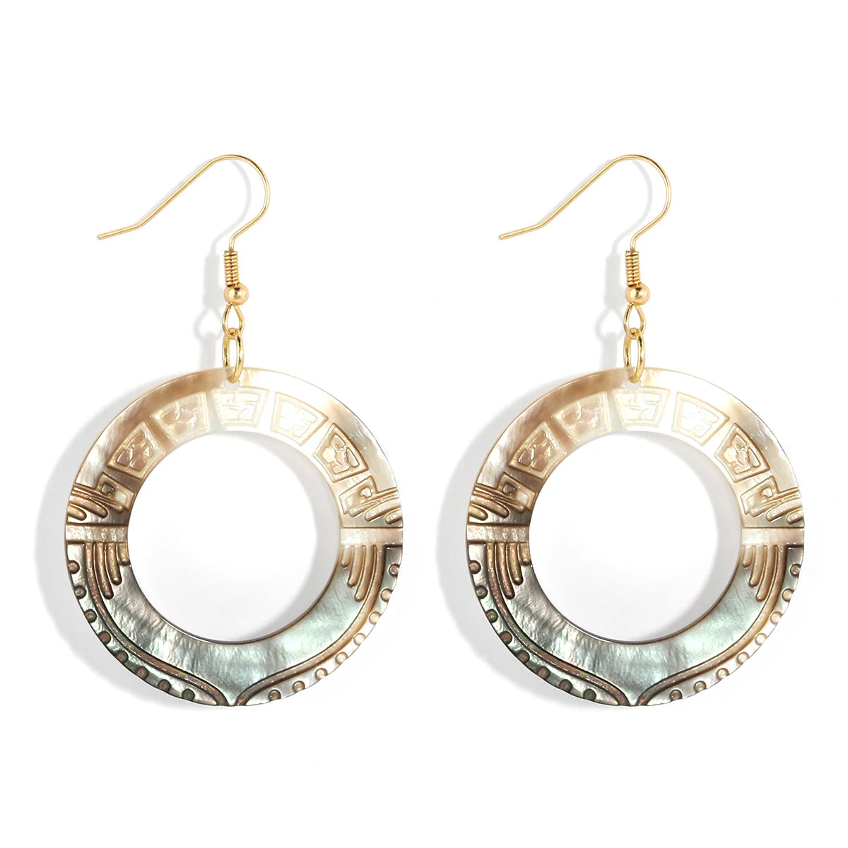 Luxury Designer Trendy Natural Shell Vintage Retro Carve Hoop Women Earrings