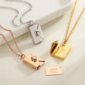 New Trendy Love Heart Envelope Pendant Necklace for Women Engravable Geometric Stainless Steel Locket Anniversary Gift