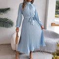 2025 European American Women's Dress Elegant Collar Long Sleeve Waist Pleated Casual Y2K for Spring Summer Dress MegaBDM