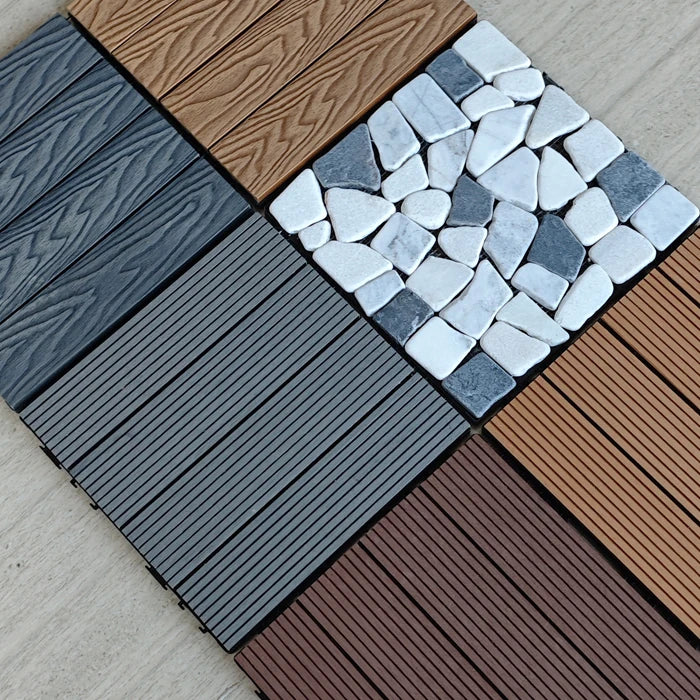 300*300mm DIY Outdoor WPC Deck Tiles Yellow Wood Grain Embossing Interlocking WPC Swimming Pools Composite Wood Waterproof
