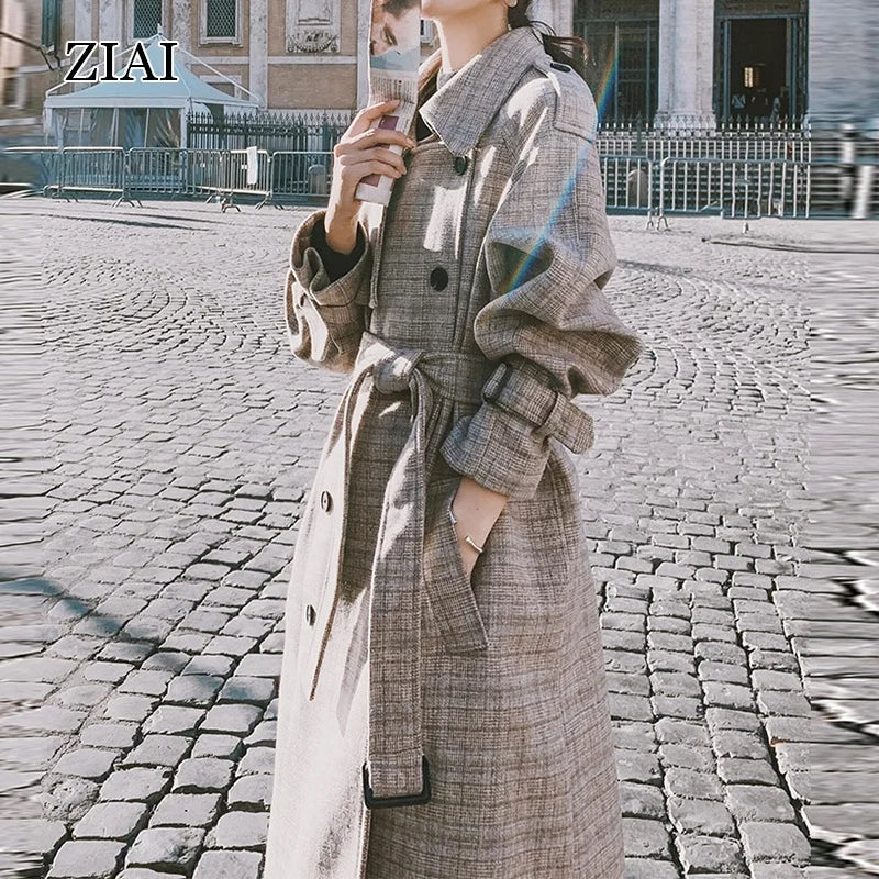 Wholesale Woolen Coat Women's Mid-length Autumn and Winter Korean Style Loose Temperament Retro Woolen Coat