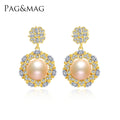 PAG&MAG Flower Stud Earrings Women Cubic Zirconia Jewelry Earrings Rhinestone Pearl Earrings