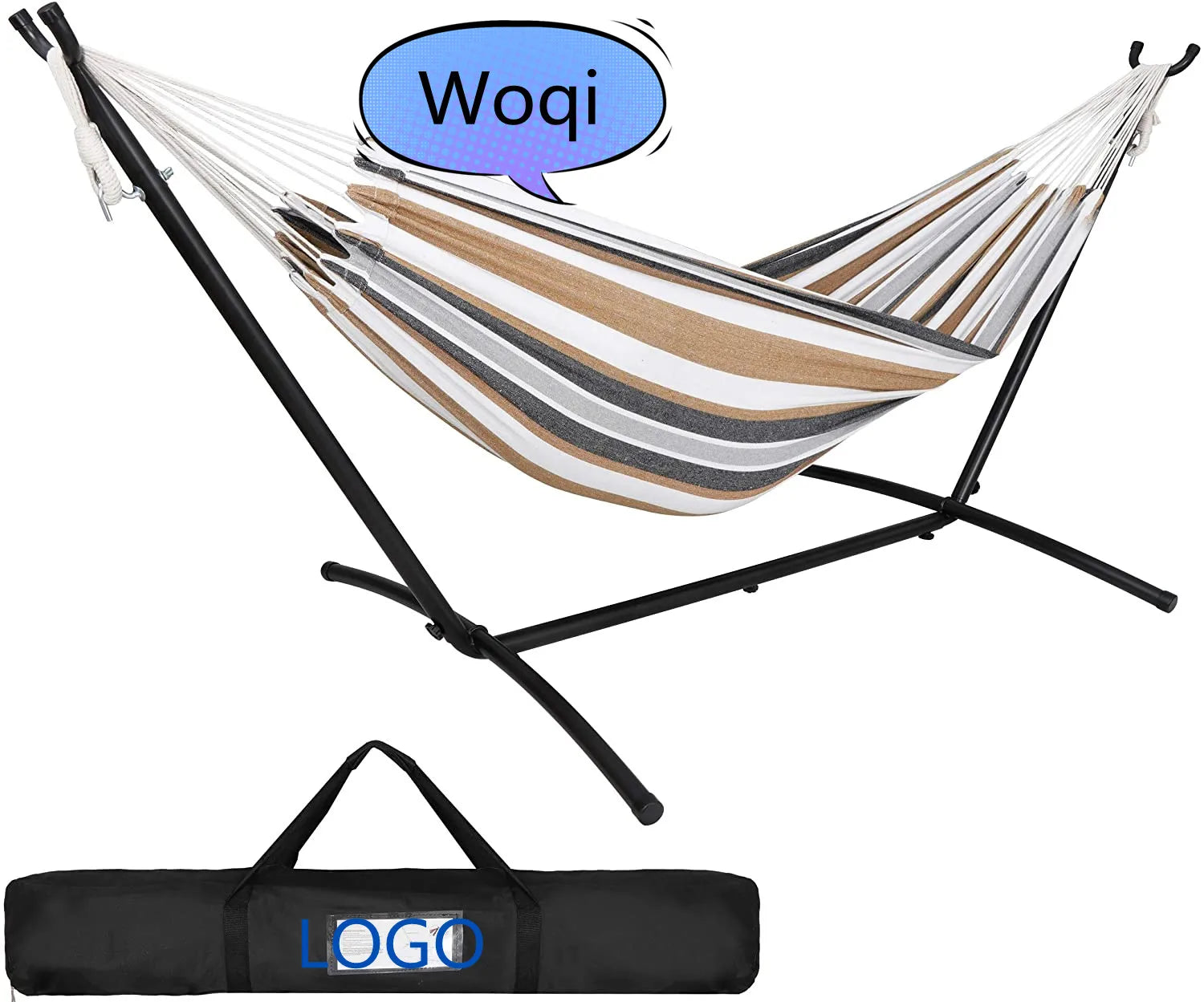 WOQI Double Hammock with Space Saving Steel Stand  Outdoor 450lb Capacity 2 People Hammocks and Portable Carrying Bag