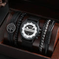 5Pcs/Set Men Jewelry Quartz Watch for Men and Stackable Bracelet Gift Set Sport Watch
