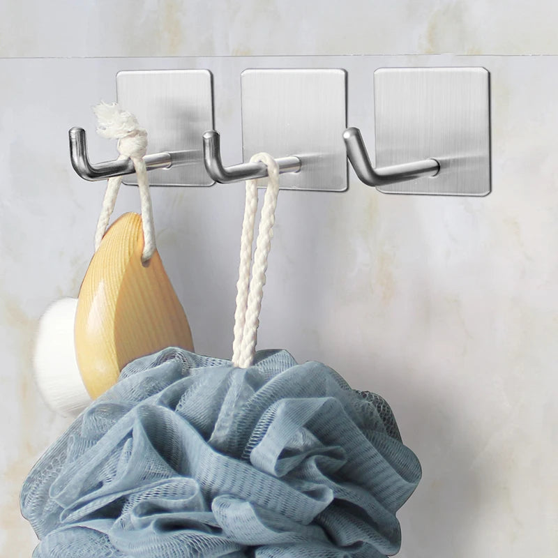 Black Wall Hooks for Clothes Stainless Steel Towel Keys Hanger Wall Mount 3M Adhesive Storage Hook