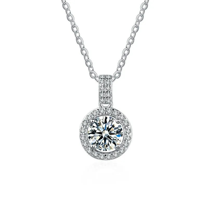 S925 Sterling Silver Moissanite Round Necklace With Charm Classic Wedding and Engagement Jewelry Moissanite Jewelry