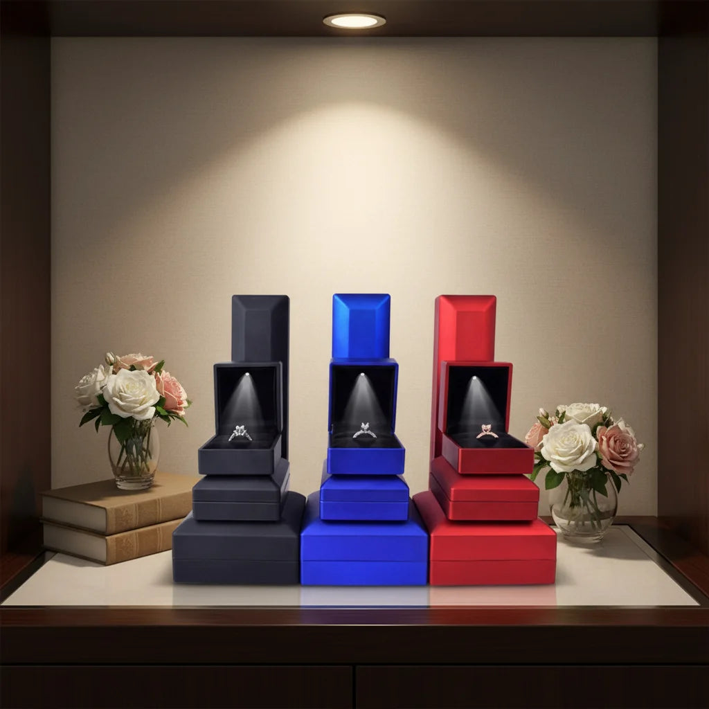 Classic Design LED Lighted Earring Pendant Ring Packaging Luxury Quality Jewelry Gift Packing Cases
