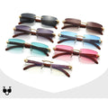 The New Fashion Rimless Sunglasses Men's Marine Trim Sunglasses  Wood Grain Temple Trend Glasses