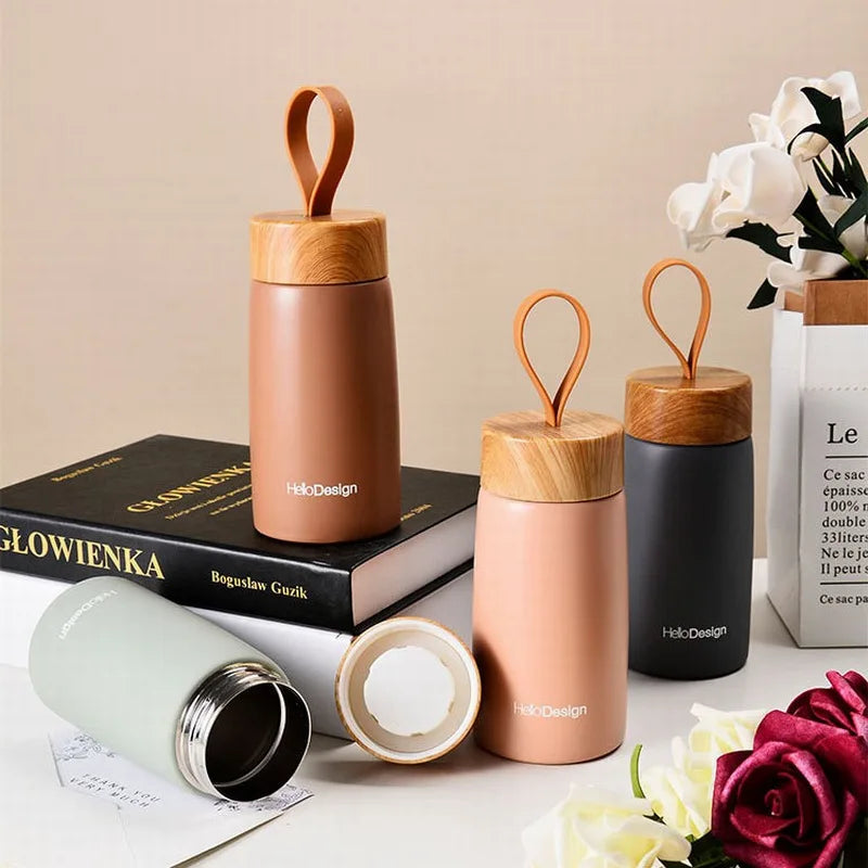 MEDO Tumbler Cups Stainless Steel Mini Tumbler 260ml Stainless Steel Private Label Vacuum Flask Water Bottle with Wood Grain Lid