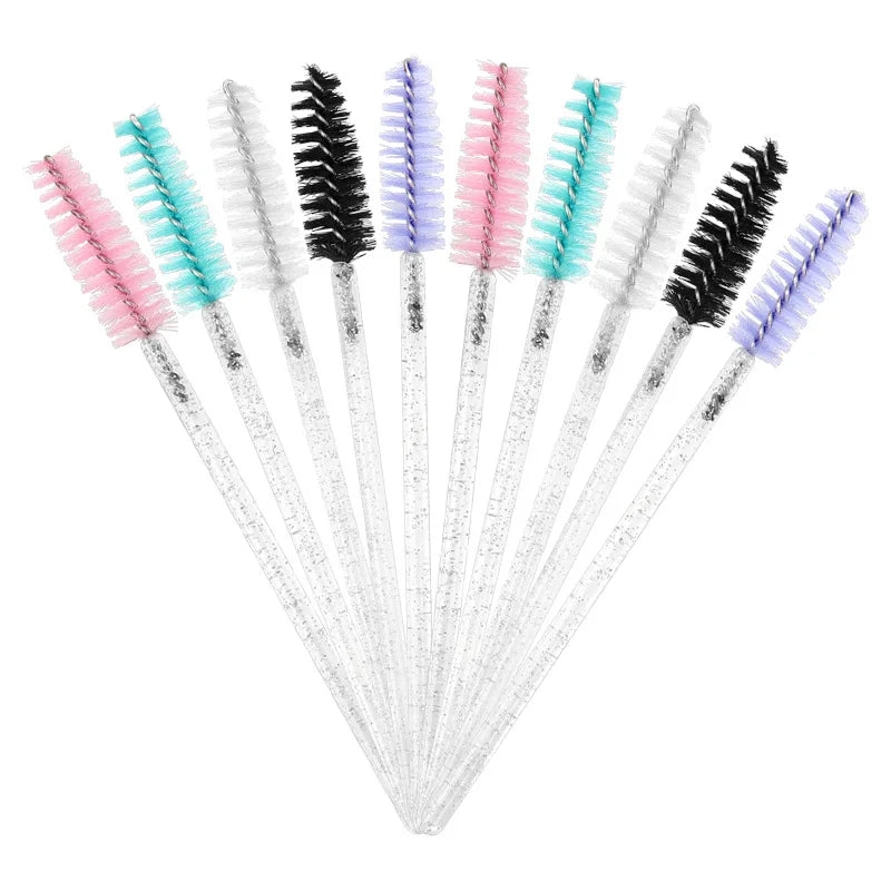 50 Pcs White Crystal Glitter Eyelash Mascara Wands Mini Colorful Eye Lashes Spoolie Brush Eyebrow Comb Beauty Tools