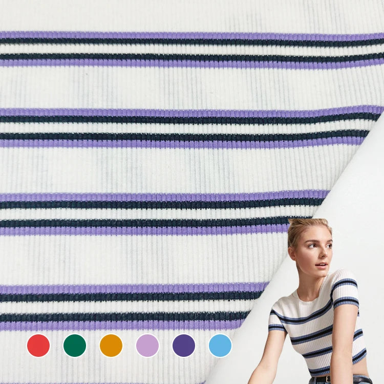Factory Manufacturer Striped Fabric 95% Cotton 5% Spandex Material Knit Rib Fabric for Sale