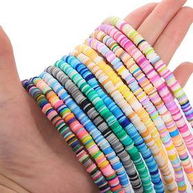 Factory Direct Sales 4mm 6mm Loose Flat Round Colored Polymer Clay Beads for Bracelet Making
