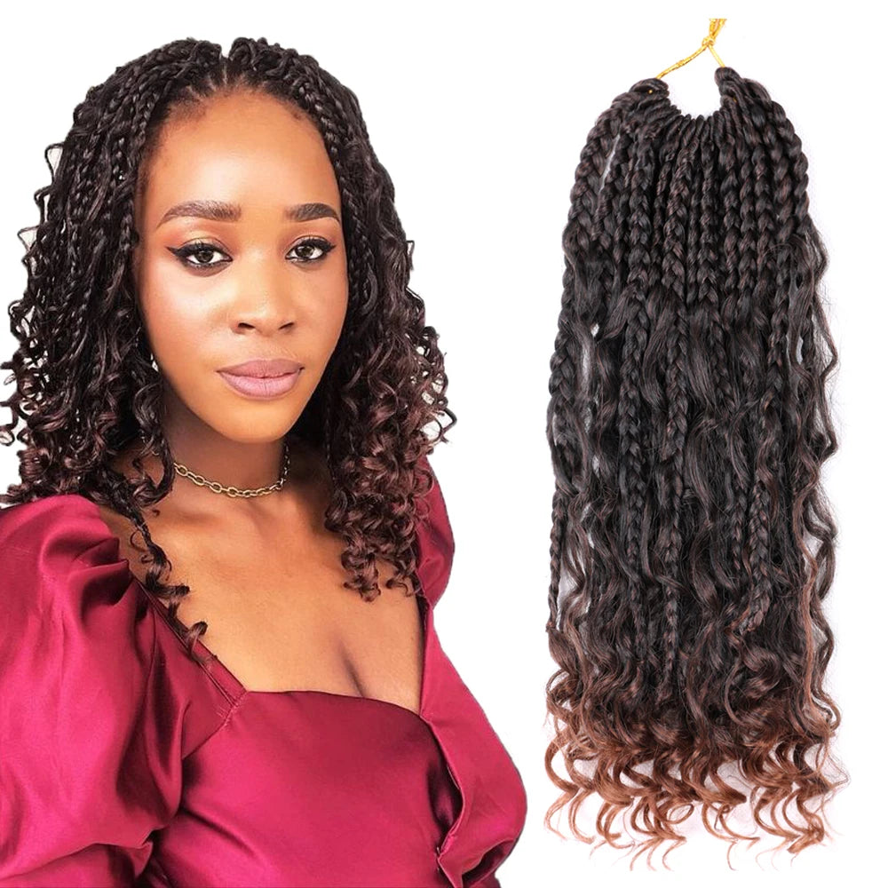 Braiding Faux Locs Curly Crochet Hair Box Braids With Curly Ends Goddess  14 Inch  River Locs Boho Box Braid