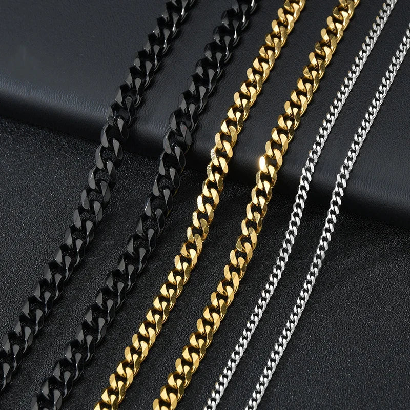 Wholesale 18K Gold Plated Stainless Steel Cuban Curb Link Chain Necklace Tarnish-Free Waterproof Hiphop Jewelry Zircon