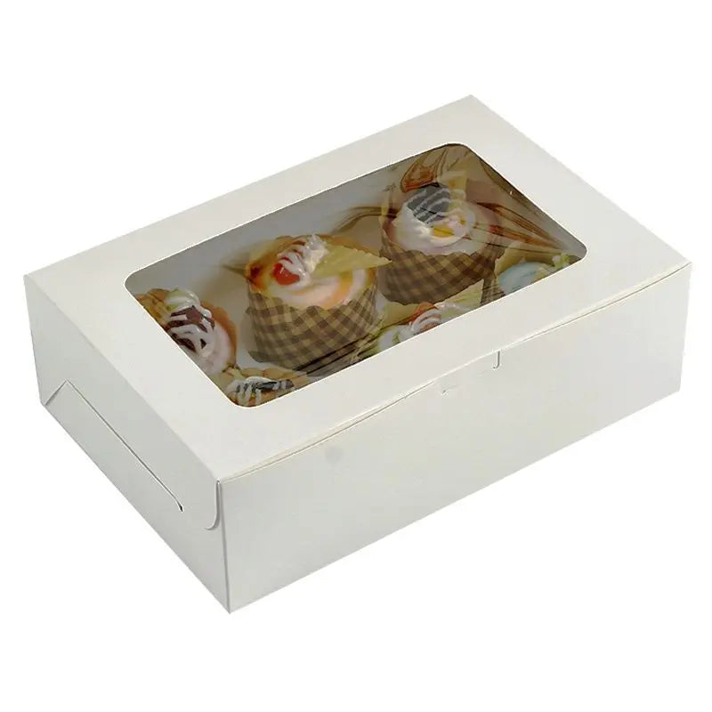 Customized Eco-Friendly White Cardboard Cake & Cupcake Packaging Box with Window Matt Lamination & Embossing