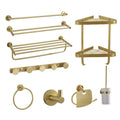 Premium Hotel Luxury Modern Rectangle Brushed Gold 9-Piece Full Set Eco-Friendly Metal Bathroom Accessories Wall-Mounted