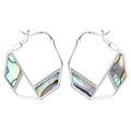 Fine Designer Earrings Rhodium Plated 925 Sterling Silver Irregular Turquoise Natural Abalone Shell Hoop Earrings Jewelry