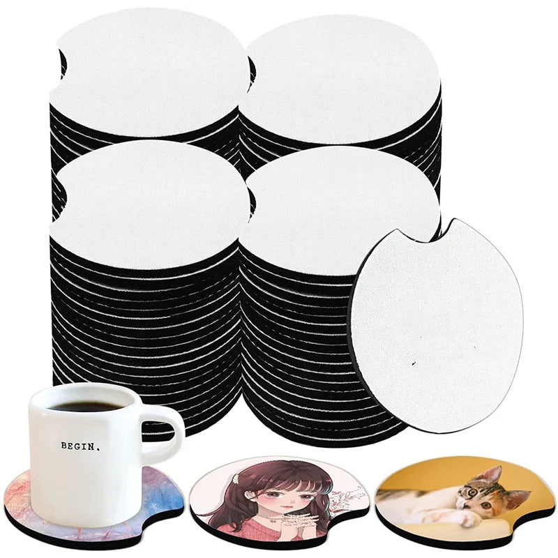 Circular Opening Sublimation Blank Car Coasters for DIY Crafts Mats & Pads