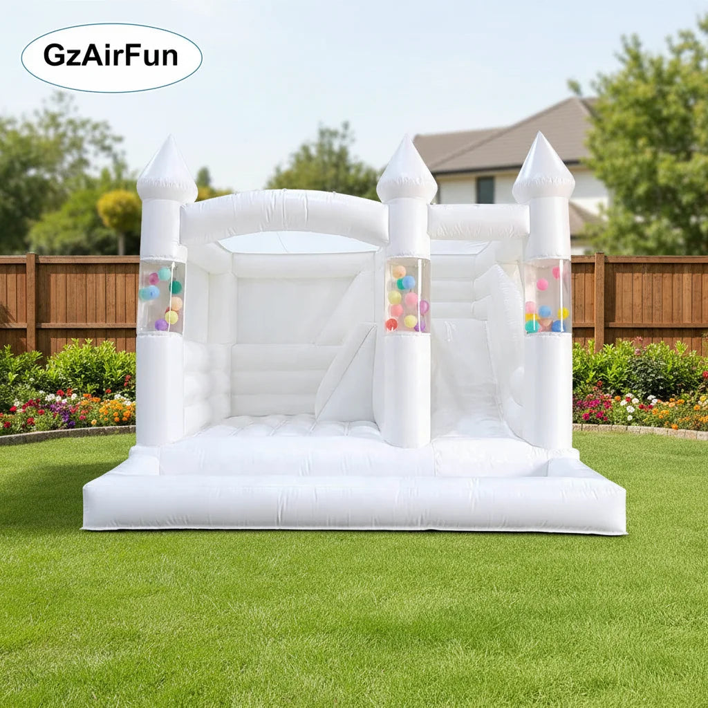 New White Inflatable Bounce House With Slide for Kids Party With Balloon Blow Bouncy Castle Event Hire Bounce House for Parties