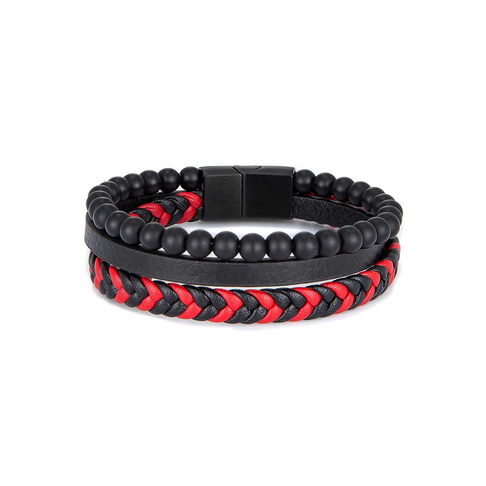 Factory Direct Supply Beaded Woven Braided Leather Bracelet Jewelry Stainless Steel Multi-strand Onyx Leather Man Bracelet