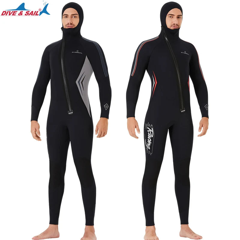 Delicate 5mm SCR Neoprene Wet Suit Front Zip Printed Mercerized Velvet Long Sleeve Wetsuit Hood for Surfing Diving Spearfishing