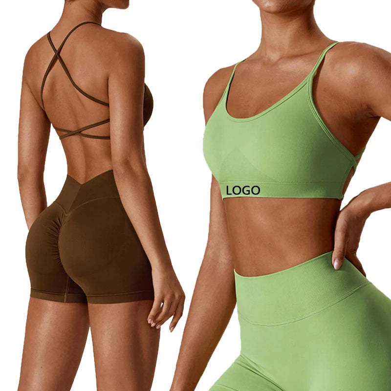 Stock Available Sexy Cross Back Bra U-Neckline Double Strap Seamless Women Sports Bra