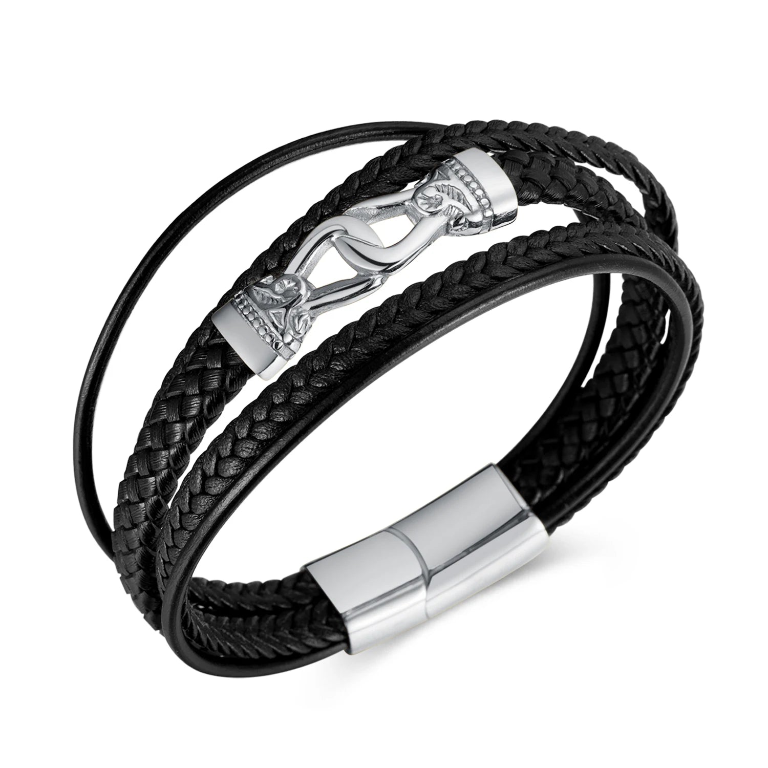 Cuff Bangle Nordic Circle Ring Stainless Steel 18K Gold Plated Magnetic Clasp Multi-layer Braided Men Leather Bracelet PH1564
