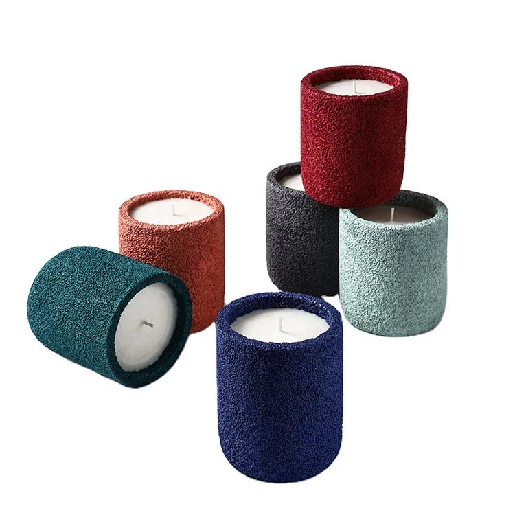 Hot Coral Scented Candle Vessel Cup Cement Candle Jar Blue Concrete Candle Jar