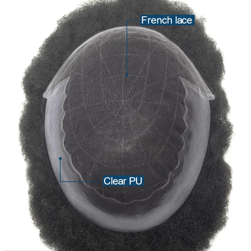 N6 Afro Lace Base Hand Tied Q6 Model 30-Inch Virgin Remy Mens Toupee Hair Wig with Wave Style for Black Men