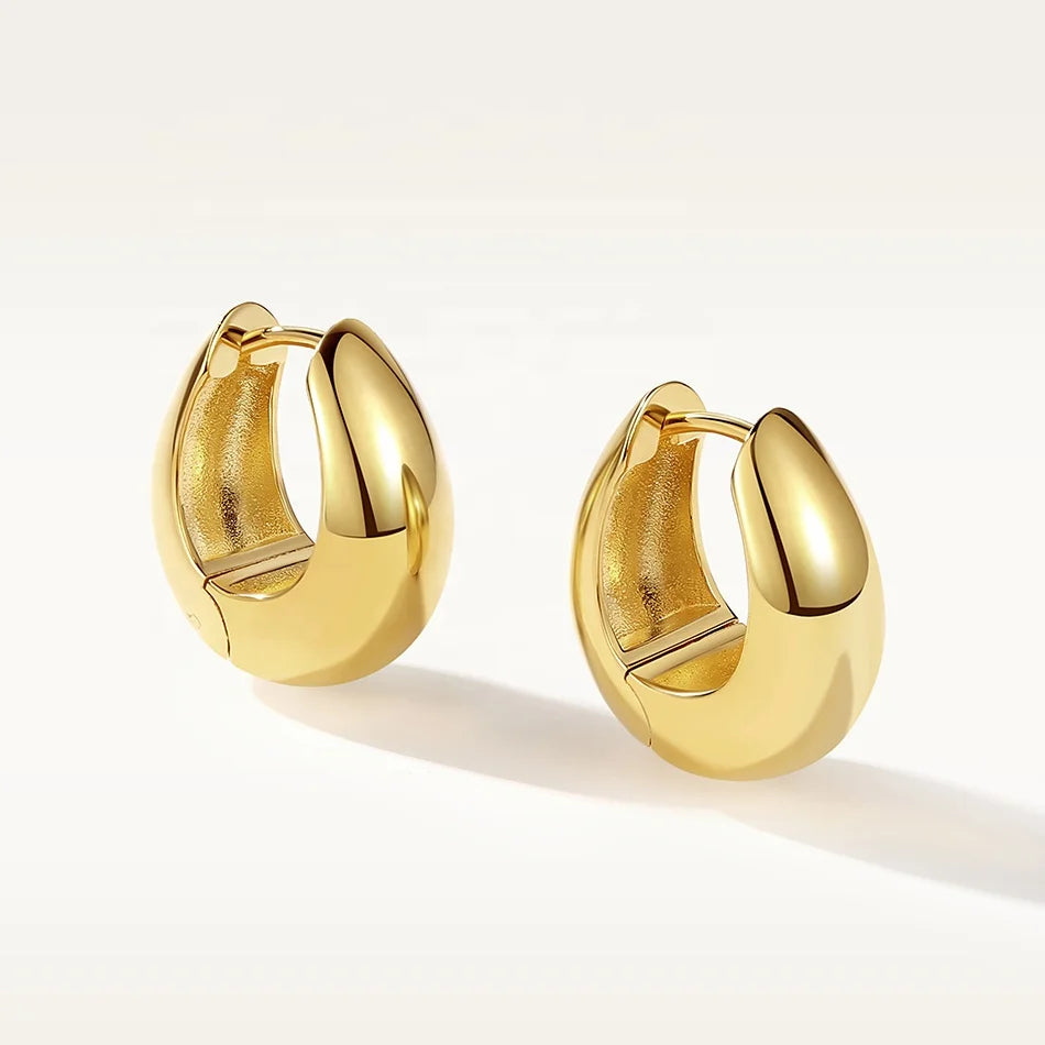 Nagosa Wholesale Women Jewelry 18k Gold Vermeil 925 Sterling Silver Chunky Huggie Hoop Earrings