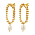 High End 18K Gold Plated Double-layer Beads String Tassel Fresh Water Pearl Pendant Earring Stainless Steel Stylish Jewelry