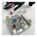 29 Kinds of Gemstone Ring Healing Crystal Cabochon Silver Plated Stone Rings for Men Women Fashion Jewelry