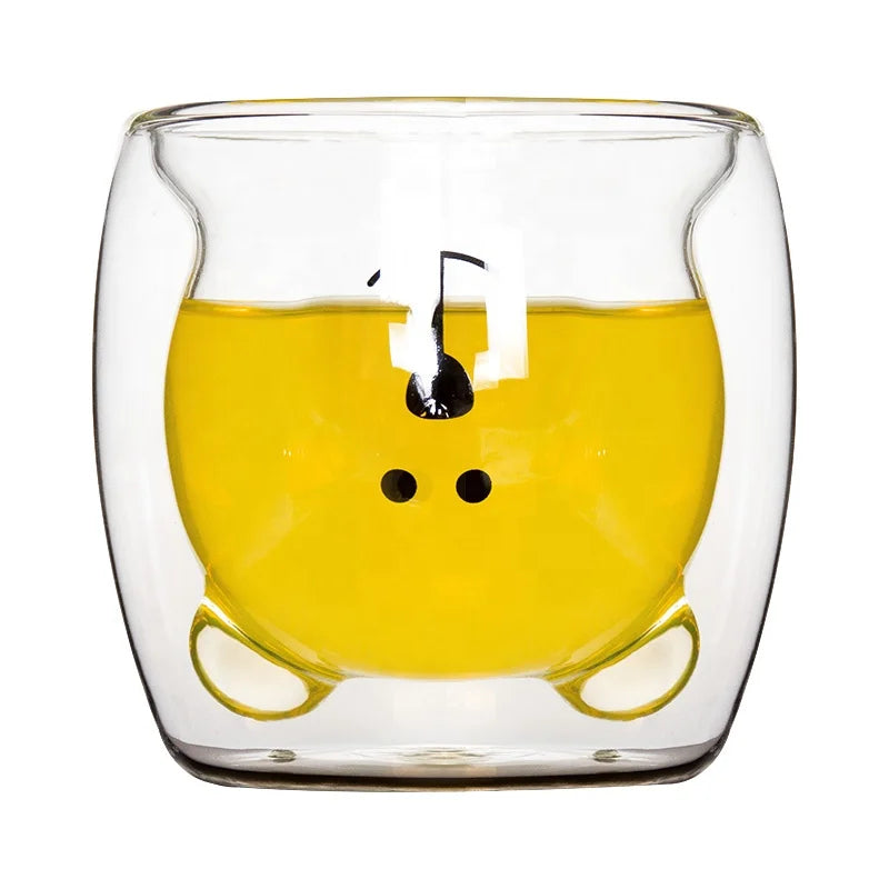 Double Wall Personalized Cheap Cute Wholesale Clear Glass Tea Coffee Cup Bear Glass Cup