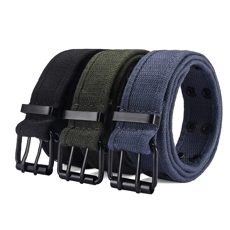 Wholesale Custom Alloy Fashion Double Needle Buckle Outdoor Tactical Hunting Hiking Casual Sports Belt Canvas Nylon Men's