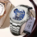 BINBOND J5399 Top Brand Luxury Fashion Skeleton Mechanical Watch for Men Stainless Steel Strap Automatic Mens Watches Reloj