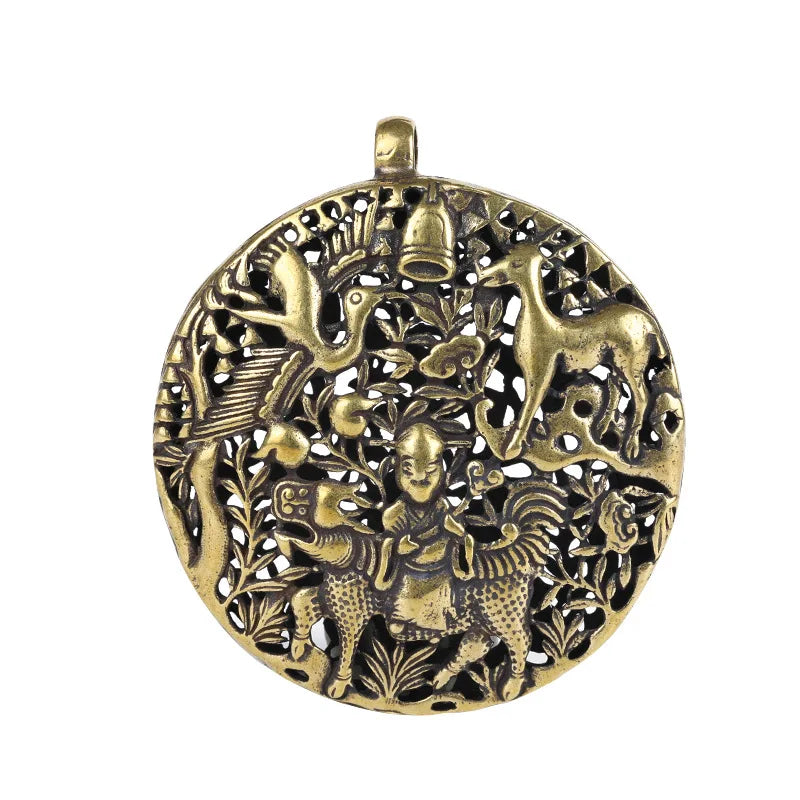 Wholesale Antique Pure Brass Hollow Out Beast Medal Pendant