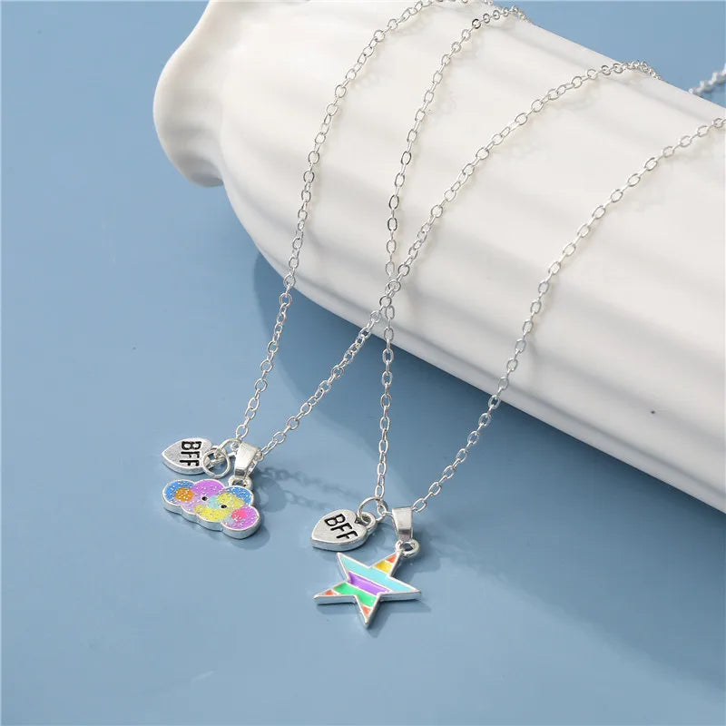 2Pcs/Set Best Friends Magnetic BFF Necklace Star Cloud Rainbow Necklaces Chain New Friendship Hot Couples for Girl Women Gifts