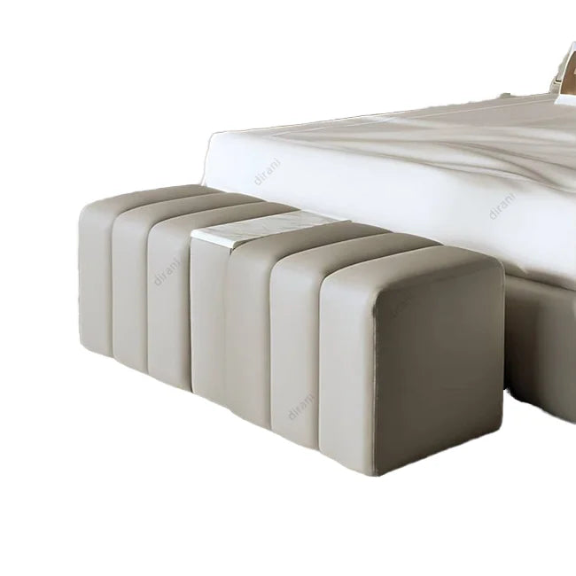Modern Luxury Rectangle Bed Bench Ottoman Eco-Friendly Beige Synthetic Leather Stool for Bedroom Living Room Hotels Apartments MegaBDM