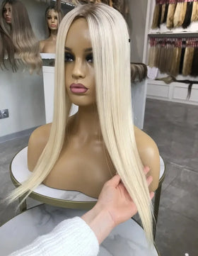 Fast Delivery Platinum Blonde White Toppers Long 20 22 Inches Silk Base Topper Clip in Hairpiece 6*7 Russian Hair Women Toupee